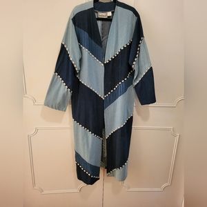 Vintage Moluto Shades of Blue Denim Jean Patchwork Kimono Embelished w/Seashells